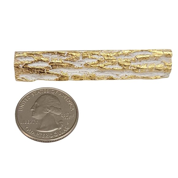 Accessocraft Gold Tone White Enamel Tree Bark Bar Brooch Pin, Signed M501 - Picture 5 of 8
